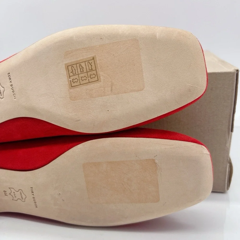 Tory Burch Georgia Women's Ballet Flats LOGO Slip On Red Suede Size US 8